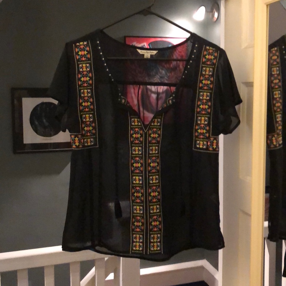 Sheer American Eagle blue top